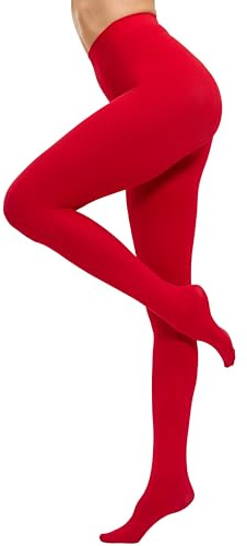 CozyWow Collant da donna semi solido opaco 80D da donna (Rosso,XXL-3XL)
