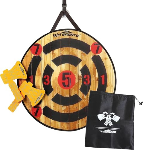 ISANCHA Foam Axe Throwing Game Indoor&Outdoor Target Game,Includes Two Foam Axes, One 26” Easy Fold Target and A Carry Bag