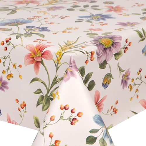 QPC Direct Budding Flowers PVC Oilcloth Table Cover Vinyl Tablecloth 140 x 100cm Rectangle