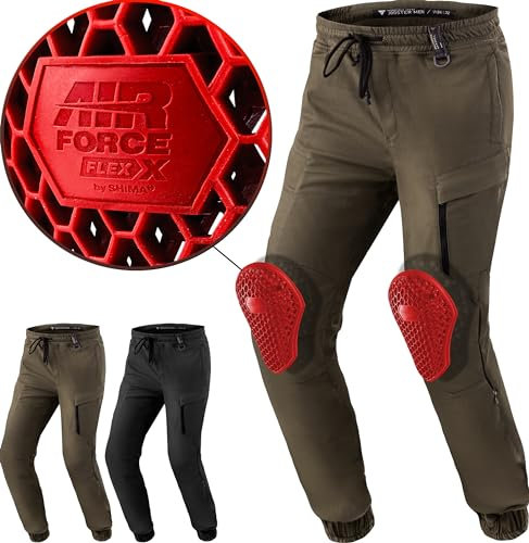 SHIMA JOGGSTER Motorrad Hose Herren mit Protektoren Airforce Knieprotektoren Motorradhose Kurzgrößen Hosen für Herren Protektorenhose Textilhose Urban Stretch Lang (Männer, Khaki, 32)