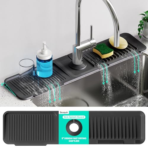 Snoquir 24 Inch Longer Kitchen Sink Splash Guard [5° Slope Fast Draining] Silicone Draining Mat for Kitchen Sink Faucet Mat