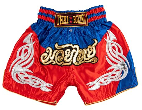 MUAY NATION Muay Thai Shorts for Kids (2 Years - 12 Years) Girls Boys Boxing Trunks for Kickboxing MMA Youth Martial Arts (US, Age, 4 Years, 6 Years, PRM RED/Blue)