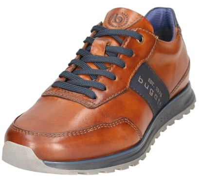 bugatti Homme Vollleder-Sneaker im Businesslook mit Schriftzug an der Seite Basket, Cognac 6300, 43 EU