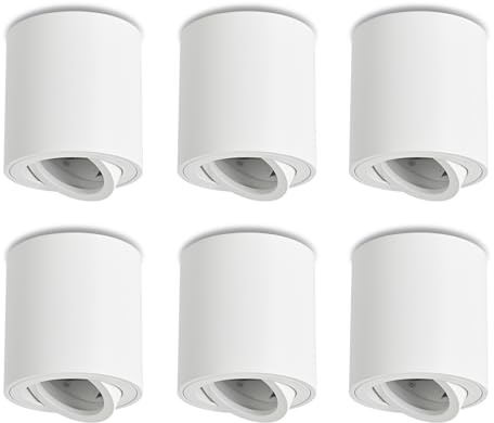 YindaLux 6 Stück Aufbauspot Weiß, 30° Schwenkbar Aufbaustrahler mit GU10 Fassung, Ø80×84mm Aluminium Aufputz Deckenspots Spots, 230V Aufbauleuchte für Schlafzimmer Büro Hotel, Rund (Ohne GU10-Lampe)
