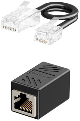 Uvital RJ11 to RJ45 Adapter, 1 Pack RJ45 Female to RJ11 Male for Landline Telephone, Black Phone Jack to Ethernet Adapter with Cable, Suitable for Landline Telephones