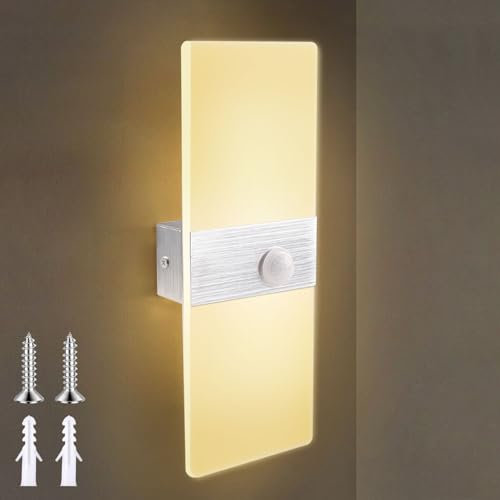 DAGORD Wandlampe Innen LED Warmweiß 3000K Acryl Wandbeleuchtung Moderne Wohnzimmer Wandlampe 7W LED Wandleuchte mit Bewegungssensor Up and Down Leuchten für Treppenhaus Korridor Balkon Flur