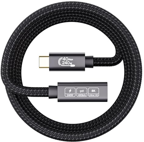 EUDOBEL USB 4 Förlängningskabel,Thunderbolt 4 Förlängningskabel,8K@60Hz PD3.1 240W 40Gbit/s USB C Cabel Male to Female Kompatibel med Thunderbolt 3,iPhone 15Pro,Galaxy S24,MacBook,Switch (0,2m)