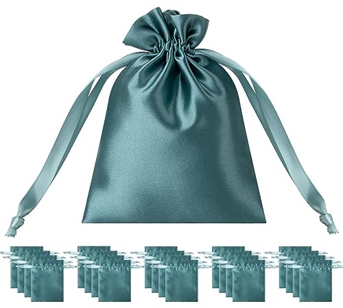 TOPTIE 50 Pezzi Sacchetti Regalo con Coulisse in Raso Spesso per Feste di Matrimonio, Sacchetti per Gioielli in Seta