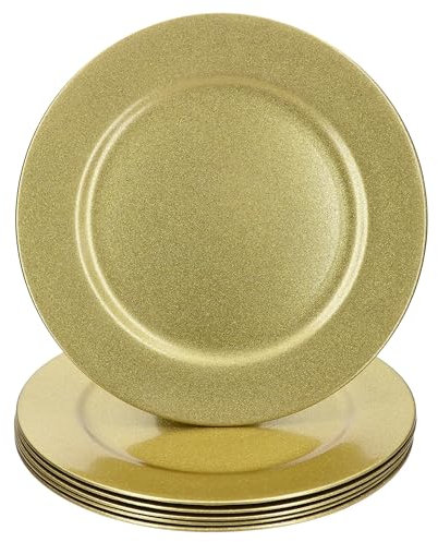 MamboCat Lot de 6 assiettes de présentation dorées à paillettes I Ø 33 cm I Assiettes décoratives légères en plastique I Set de table pour 6 personnes I pour Noël, mariages et autres