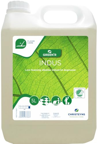 GREEN'R Indus Industrial Floor Degreaser, Low-Foaming Alkaline, 5 Ltr, Christeyns Clover