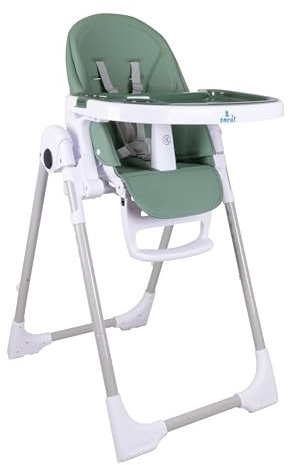 TORAL Trona Evolutiva Bebé - Plegable, Reclinable y Segura - Ajustable en Altura y con Reposapiés - Bandeja Extraíble y Fácil de Limpiar - Portátil, Color Verde