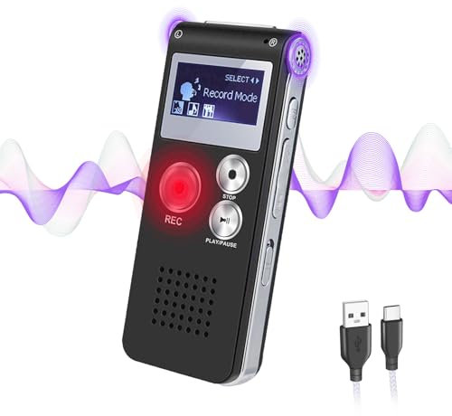 64GB Voice Activated Recorder with 1536kbps HD Audio - Portable MP3 Dictaphone for Lectures/Meetings/Interviews, Password Protect, A-B Repeat