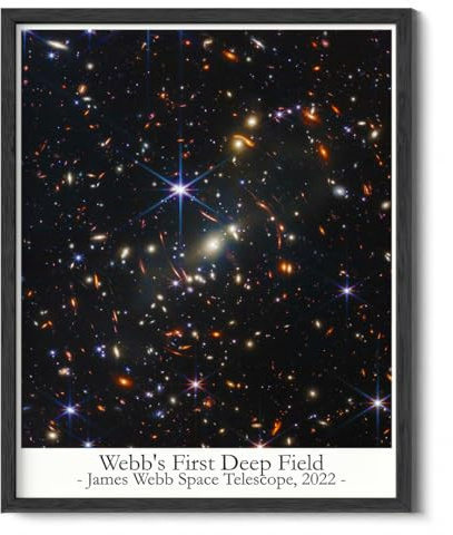 Wallbuddy Space Photo Astronomy Wall Art | Pale Blue Dot, Earthrise, Hubble Deep Field James Webb, Stephen's Quintet, Carina Nebula, and Retro Astronaut Voyager Poster | Black Framed 12x16 inches