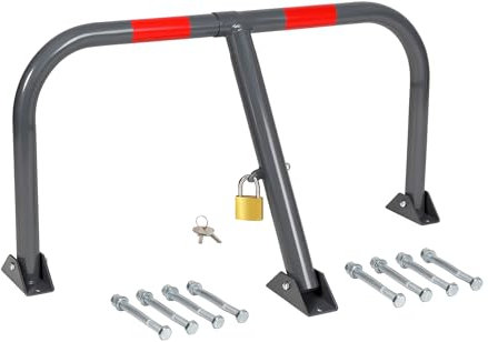 Foldable Steel Driveway Security Post 760mm - Lockable Driveway Barrier, Grey Bollard Includes Lock & Fixings for Car Parks