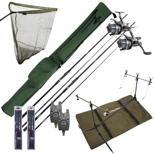 Ensemble Complet Ultimate Carpe avec Cannes, Moulinets Débrayables, Rod Pod, Détecteurs De Touche Et Ensemble De Bas De Ligne - Ensemble Carpe