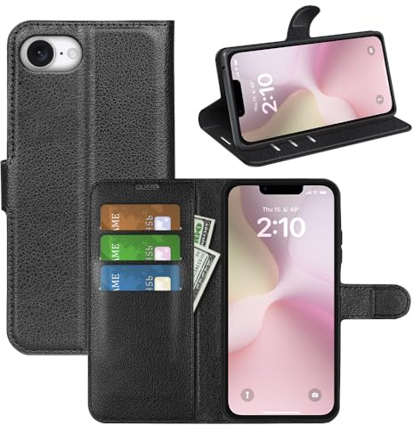 Fertuo Fodral för iPhone 17e, Plånboksfodral Flip Case i Läder Tunn med Silikonstötdämpare, Magnetisk Spänne, Kortfack och Kickstand, Svart