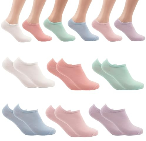 Pesail 12 Pares Calcetines Tobilleros Mujer Verano de Algodón, Calcetines Invisibles Cortos con Colores Variados, Suaves, Frescos y Transpirables, Perfectos para Zapatillas, Trabajo y Uso Diario