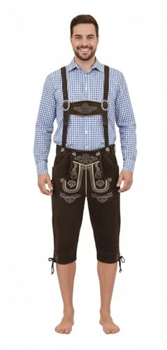 TR Martha Lederhosen i knälängd för män, eleganta kostymbyxor, storlek 40–60, långa lederhosen med hängslen för män, Oktoberfest-byxor, designer-läderbyxor i 3 färgvarianter