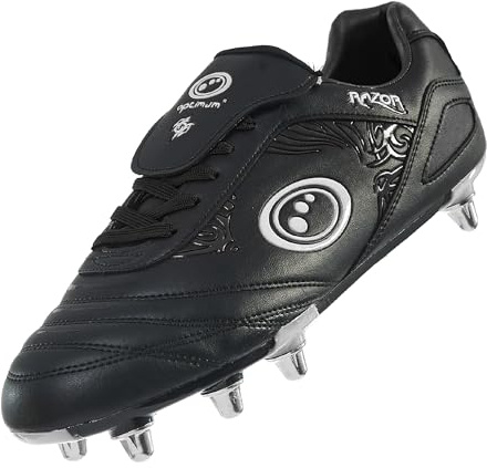 Optimum Razor Rugby Boots | Robust material, snörning – lätt | flexibelt och bekvämt nätfoder | flerfärgad, senior 8 stift och junior 6 stift tillgängliga, Junior svart, 40 EU