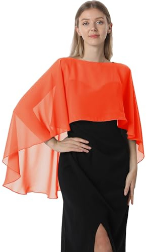 Hotshawl Capelets for women Chiffon Cape Shawls and Wraps for Evening Dress Wedding Capes Cover Up, Orange, One Size