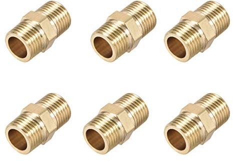 uxcell Brass Pipe Fitting Connector Straight HeX Nipple Coupler 1/8 x 1/8 G Male Thread Hose Fittings Gold Tone 6pcs