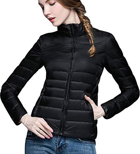 Plumifero Ultraligero Mujer Abrigo Plumas Ligeros Mujer Invierno Plumon Plumón Ligero Mujer Abrigo Acolchado Mujer Abrigos Plumiferos Mujer Chaqueta Pluma Ligera Cazadoras Plumífero Señora Negro M