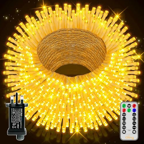 Ollny Christmas Tree Lights, 50m 500 LED Outdoor Fairy Light Mains Powered, Waterproof Warm White String Light with Plug, Remote/8 Modes/Timer, Bright Lighting Indoor/Outside/Garden/Xmas Decorations