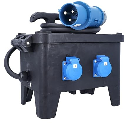 as - Schwabe Distribuidor de corriente móvil de goma, G-M22, 7,2 kW, 4 enchufes 230 V/32 A, 2 m H07RN-F 3G6, 4 interruptores combinados FI/LS de 2 pines, negro, 63260