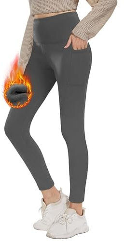 CAMPSNAIL Thermo Leggings Damen-Winter Gefütterte High Waist Leggings mit Innenfleece Sportleggins Lang Warm Yogahose Laufhose(Dunkelgrau,XL)