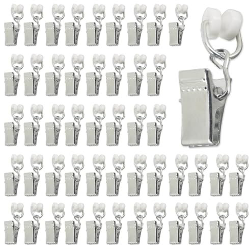 Udbrud Vorhang Clips, 50 Stück Gardinenrollen Gardinenröllchen Mit Kunststoff-Klammern für T-Schienen Riemenscheibe Vorhangklammer Ösenringe für Vorhänge für Fenster, Duschvorhänge, Wohnaccessoires