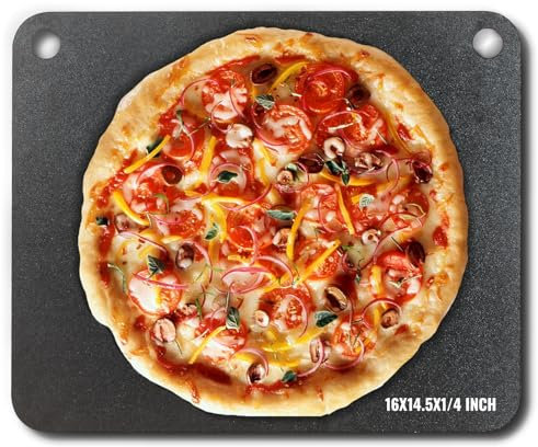 VEVOR Pizzastein Pizzastahl 406 x 368 x 6 mm, Pizzastahlplatte für den Ofen, Vorgewürzter Pizza-Backstein aus Q235-Kohlenstoffstahl mit Höherer Leitfähigkeit für Restaurants, Cafés, Straßenläden