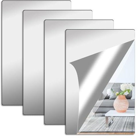 4 Pièces Acrylique Miroir Adhésif Porte 20x25cm Flexible Miroir Acrylique Adhésif, Miroir Mural Autocollant, Miroir Autocollant, Miroir Adhesif Mural pour Salle de Bain, Chambre, Porte