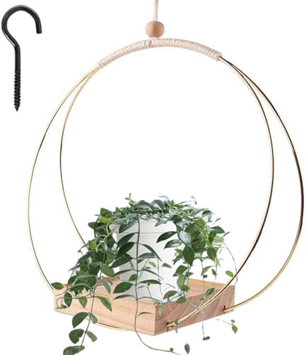 Makramee Hängende Blumenampel mit hölzerner Basis - актуаль subter P authored gehalten für Innen und Außen, Sukkulenten Dekoration