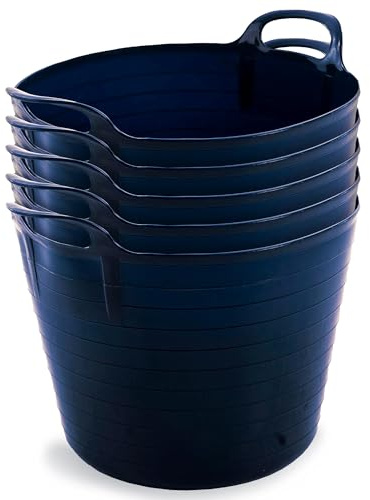 Neat Plastics 42L Flexi Tubs 5 Packs - Versatile Large Garden Tubs with Handles, Handy Builders Buckets Heavy Duty, Ideal Bath Bucket & Flexi Bucket, Durable Flexible Buckets for Home & Garden (Navy)