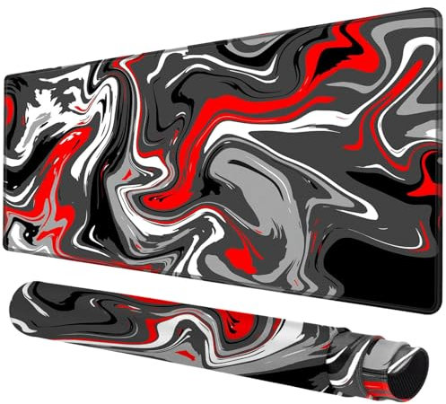 Rcege Großer Mauspad für Schreibtisch - Gaming-Mauspad mit genähten Kanten, Nicht rutschender Unterlage, Schreibtischmatte für Tastatur und Maus (Abstract Red,600L x 300B mm)