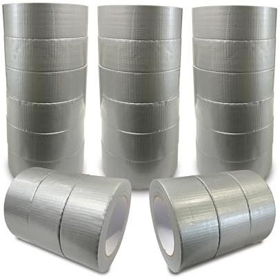 JeeJaan® 24 Rolls of Silver Duct Tape 50mm x 50m Heavy Duty Gaffer Tape for Electrical Plumbing and Outdoor Use Strong Waterproof Adhesive Ideal for Sealing Fixing Wrapping and Repairing