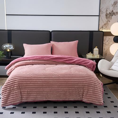 TIENDA EURASIA – Edredón Borrego Raya | Edredon | 100% Poliéster y Sherpa Polar Extra Suave | Edredones | Incluye Funda | Edredon Cama 135 | Edredon Cama 90 (Rosa, Cama 90/105 1 Funda)