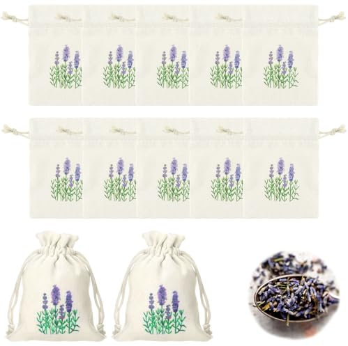 12 sacchetti di lavanda vuoti, lavanda a fantasia, piccoli sacchetti profumati alla lavanda, vuoti, fiori di lavanda, sacchetti di cotone vuoti con coulisse, per gioielli, spezie, erbe aromatiche