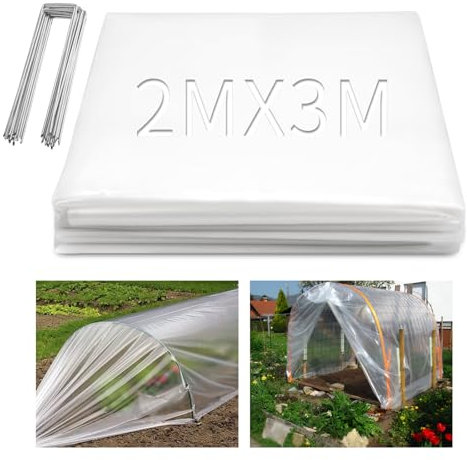 TXXATX Lot de 2 feuilles de protection en polyéthylène ultra épaisses de 3 m avec 10 piquets de jardin, film de serre pour jardinage, agriculture, tunnel, protection des bâtiments