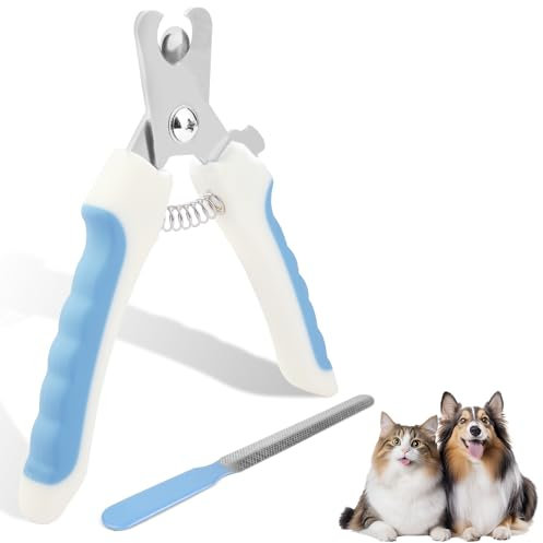 Aomig Krallenschleifer 2Pcs Profi Krallenschere für Hunde mit Nagelfeile Edelstahl Krallenschleifer Für Hunde Krallenschneider Krallen Hund Nail Clipper Groß Mit Sicherheitsschutz (B-Blau Weiß)