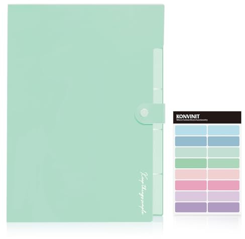 KONVINIT Expanding File Folders A4 Accordion Document Organizer,Placstic Expandable File Folder with Pockets High Capacity Portable Document Folders for School,Office and Home,Green