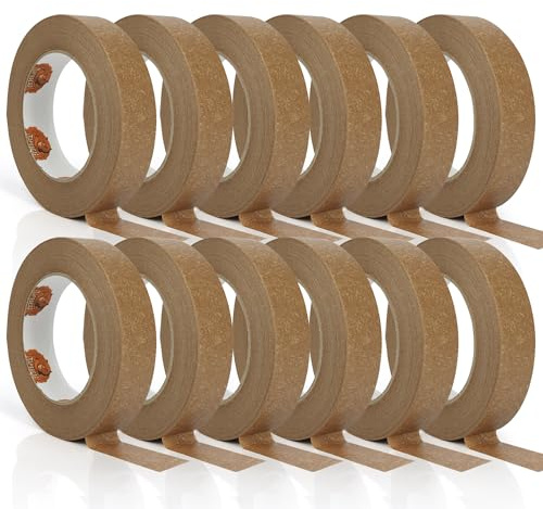 TAPEBEAR Nastro Eco-Friendly in Carta Kraft, 24mm x 50m, Biodegradabile per Packaging e Mascheramenti, 12 Rotoli