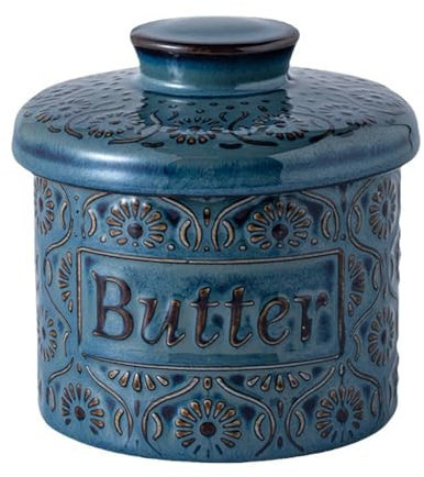 Henrrida French Butter Dish with Lid, Butter Keeper, Dark Blue, Ceramic