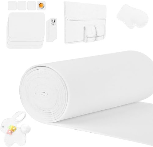 YSWOVUO Rouleau de Feutre 30cm×300cm×3mm, Tissu en Felt, Feutrine Loisir Creatif pour DIY Sacs en Feutre Cousus, Sac de Crayon, Tapis de Table, Artisanat Patchwork, Feutrine Blanc