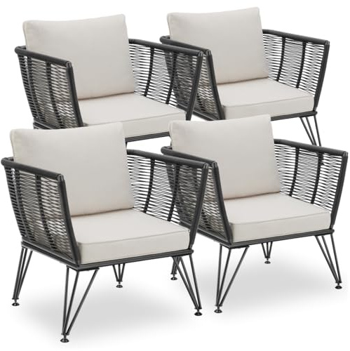 tectake® Set 4 Poltrone da Giardino, Polyrattan Resistente, 4 Poltrone Design Elegante, Cuscini Extra Spessi, Ideale per Salotto Sedie da Esterno, Arredo Giardino Moderno - Antracite