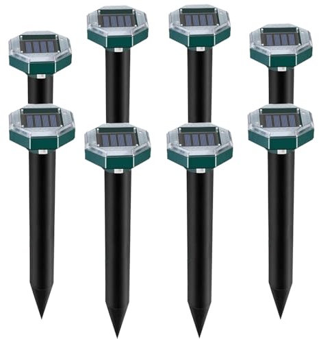 Eozfly Taupe Ultrason Solaire, 8 Pièces Anti Taupe Solaire, IP65 Étanche Répulsif Taupe Ultrason, Repulsif Serpent Exterieur, Répulsif Taupe Solaire à Ultrason Protégez Jardins/Pelouses/Cour/Fermes