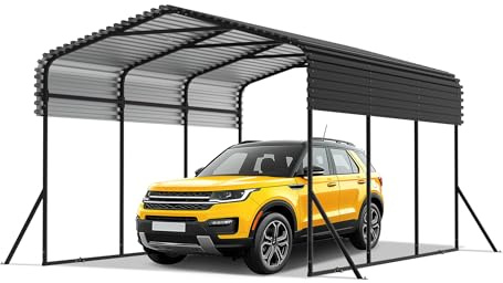 FIVMEN Carport Auto Metal 300 x 450 cm Dosel para coche con techo puntiagudo de chapa trapezoidal estable, protección solar y resistente a la intemperie