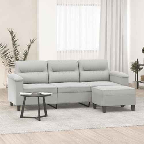 YuuSsea 3-sitsig soffa med pall, ljusgrå, 180 cm sittbredd, mikrofibertyg, robust metallram, bekväm sittupplevelse för vardagsrum, hållbar och lätt att rengöra