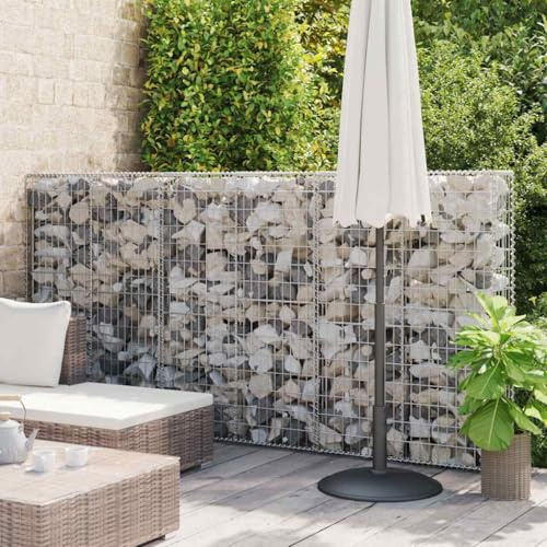 Mokuyary Gavión con cubierta de acero galvanizado 100 × 20 × 150 cm cesta de piedra de metal, pared de piedra como valla de jardín, rejilla de gaviones como protección visual