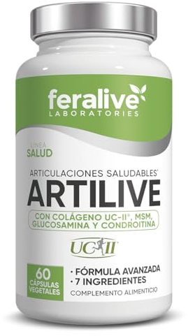 Feralive Laboratories Artilive 60 Capsules - Glucosamine + Chondroïtine + MSM + Curcuma + Boswellia + UC‑II - Supplément Articulations et Cartilage